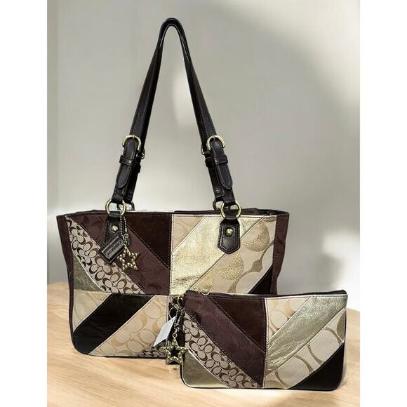 Y2K Coach F17614 Gallery Signature Patchwork Shoulder Bag & F46199 Wristlet - Picture 14 of 14